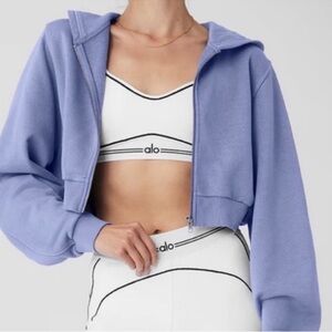 ALO Yoga Women's Blue Cropped Hoodie breakaway new